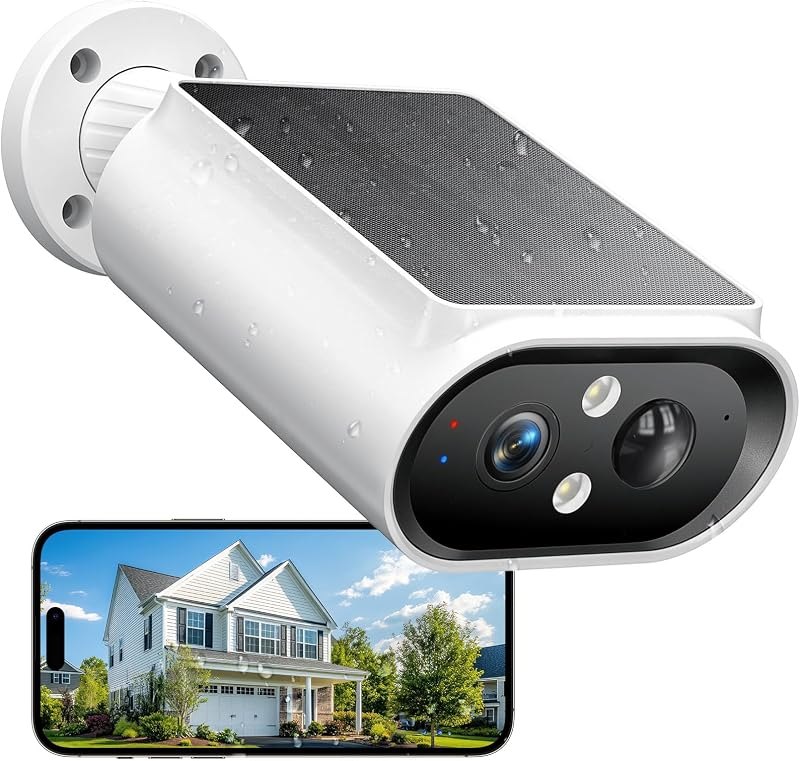 AlkiVision Solar Security Cameras Wireless Outdoor - 2K Night Color Vision Cameras for Home Security, AI Motion