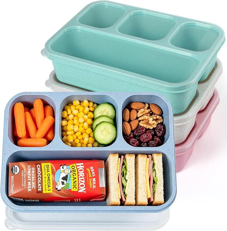 Bento Box Adult Lunch Box - 4 Pack, 5 - Compartment Meal Prep Container for Kids, Reusable Food Storage Snack