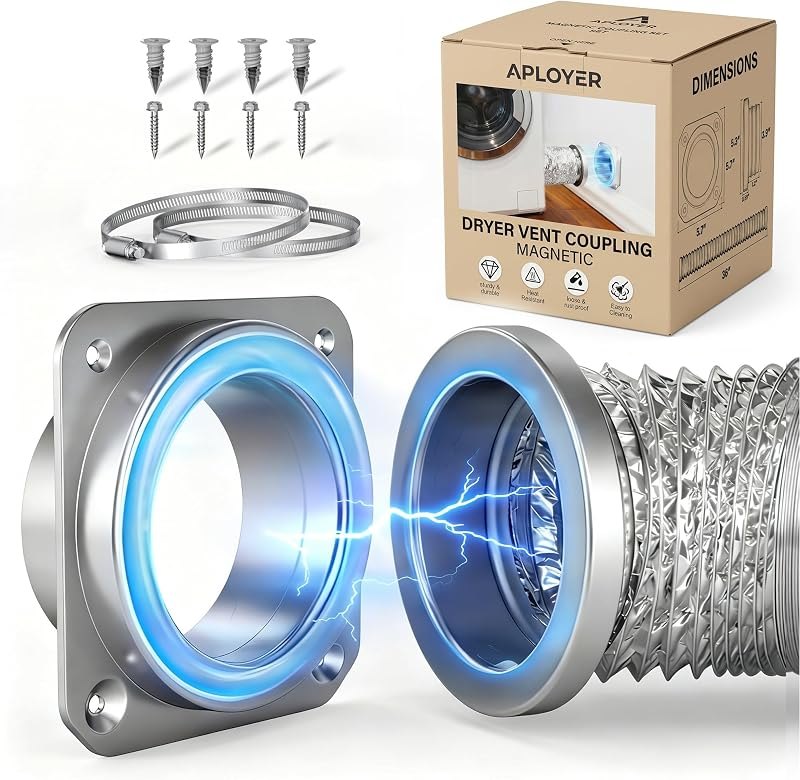 Magnetic Dryer Vent Connector Kit, DV180, 4 Inch Quick Connect, 3FT Duct — dryer vent cleaning kit for dryer vent