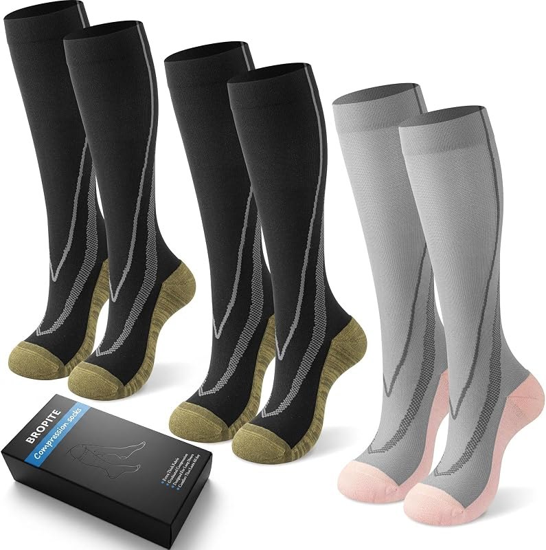 Cotton Compression Socks for Women & Men,Knee High Stockings 20-30mmHg Graduated Support(3 Pairs) Best for Nurses — 30