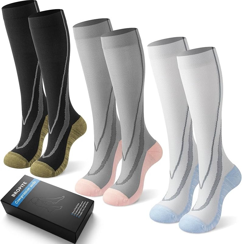 Cotton Compression Socks for Women & Men,Knee High Stockings 20-30mmHg Graduated Support(3 Pairs) Best for Nurses —
