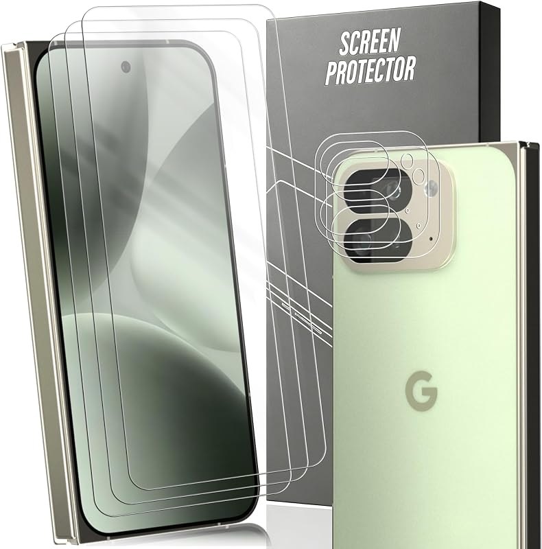 3+2 Pack for Google Pixel 10 Pro Fold Screen Protector, Tempered Glass + Camera Lens Protector, Fingerprint Unlock