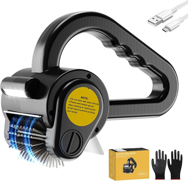 Electric Grill Brush with LED Light, Cordless BBQ Grill Cleaner for Outdoor — grill cleaning tablet for grill cleaning