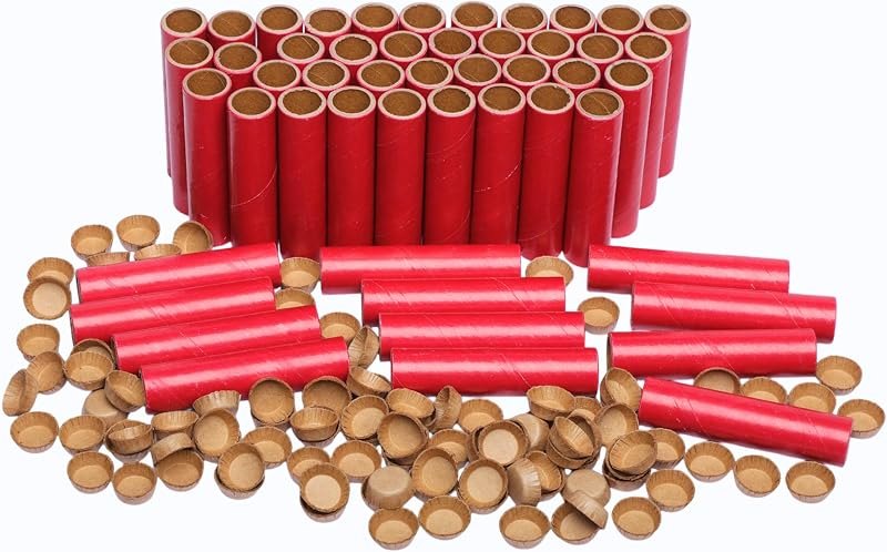 50 Pack 9/16" x 3" x 1/16" Red Gloss Paper Tubes with 100 Paper End Plugs, Cardboard Pyro Tubes for Fireworks