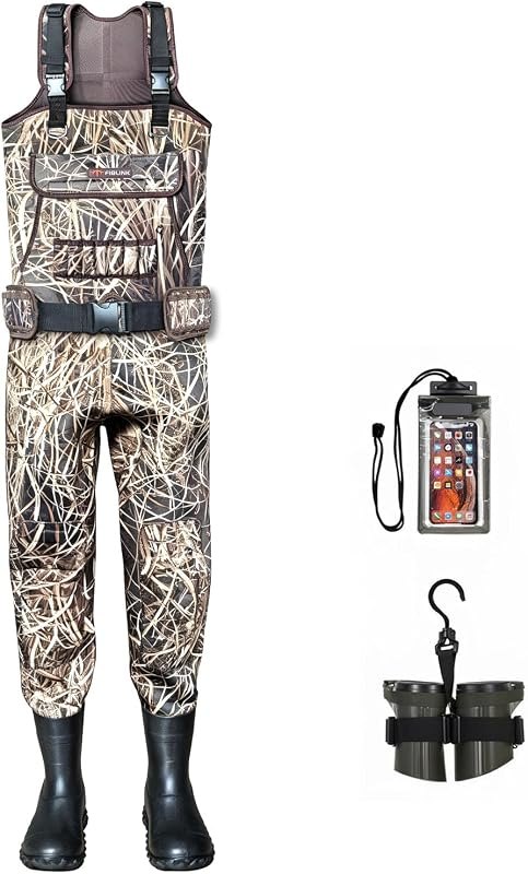 Fiblink Hunting Waders with 600G Insulated Boots, Waterproof 4mm Neoprene Fishing Waders, Bootfoot Duck Hunting Camo