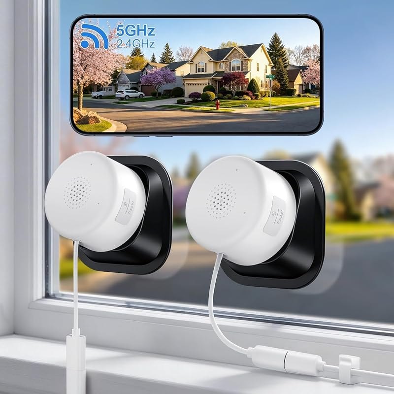 2K Window Cameras for Home Security- 2Packs No-Drill Indoor Security Camera with Magnetic Mount, Full-Color Night