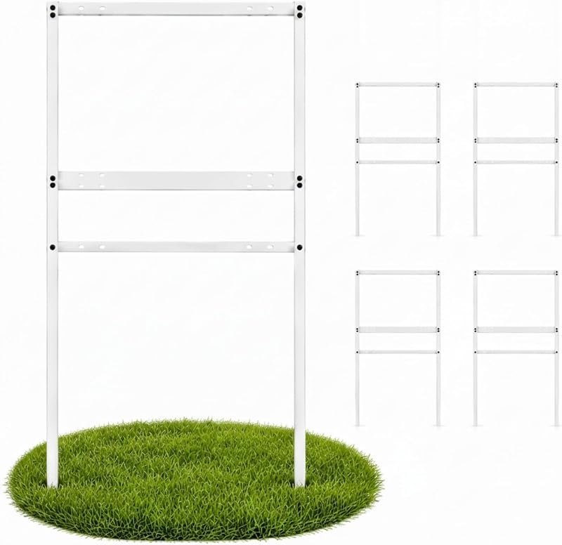 4 Pcs 24 x 18in Metal Real Estate Sign H Frame with Rider, White — magnetic real estate sign for magnetic real estate