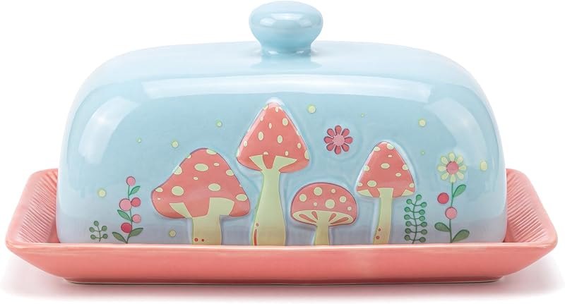 Ceramic Butter Dish with Lid for Countertop, Butter Holder, Cottage Core — best Herb Butter Baking Dish for herb