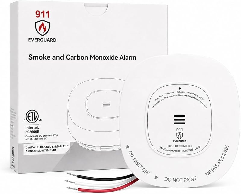 Hardwired Smoke & Carbon Monoxide Detector, Photoelectric Smoke Alarm, 120V AC, 10-Year Battery Backup