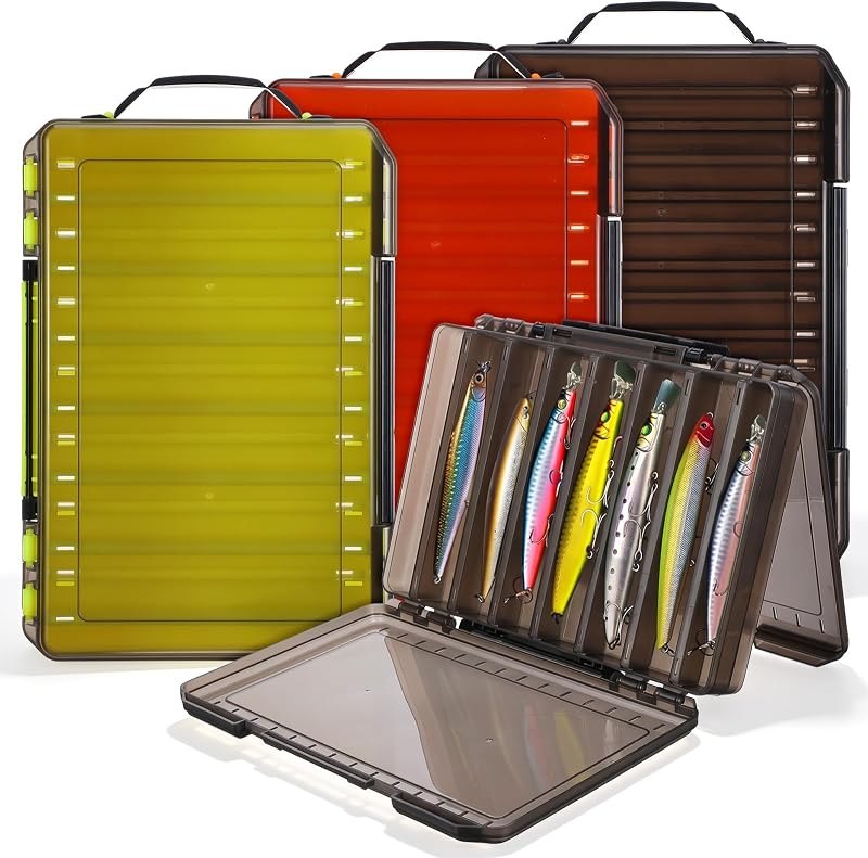 3 Pack Fishing Lure Boxes Tackle Storage Plastic Double Sided Fishing Tackle Organizer with Dividers for Hooks