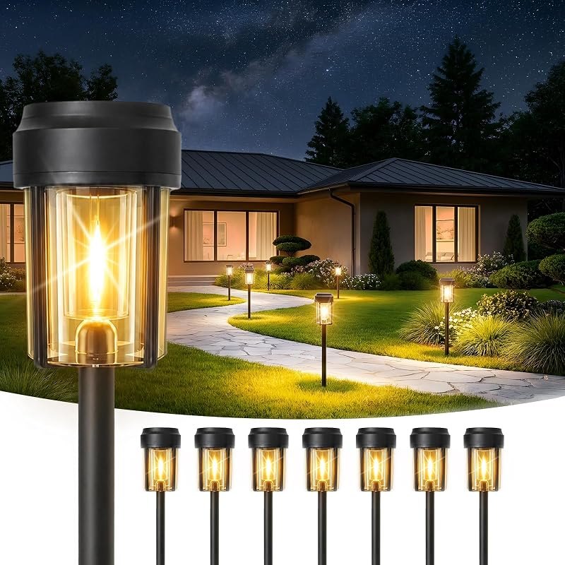 Solar Pathway Lights Outdoor, Unique Deisgn IP65 Waterproof Solar Powered Garden Lights, Auto On/Off Outdoor Light for