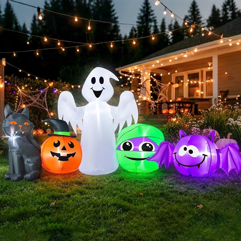 9.5 FT Halloween Inflatable Ghost Outdoor Decorations with LED Lights, Blow-Up Pumpkin Yard Decor, Inflatable Cat