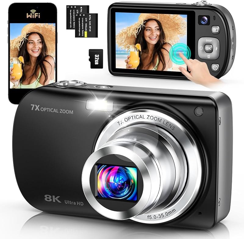 8K Digital Camera,88MP WiFi Camera for Photography with 7X Optical Zoom — best cameras digital camera for cameras