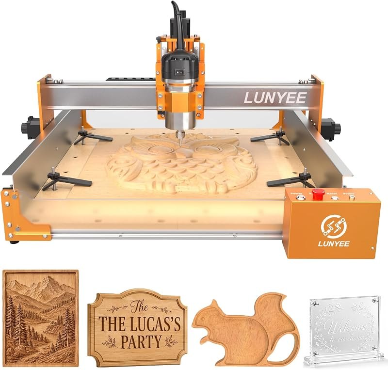 LUNYEE 4040 Pro Max CNC Router Machine with 800W Router, 400 x 400 x 90mm Working Area, Linear Guide Z Axis, Ball