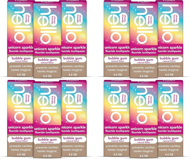Hello Unicorn Sparkle Kids Toothpaste with Fluoride, Bubble Gum Toothpaste, 4.2 Oz Tube (Pack of 12) — Kids Fluoride