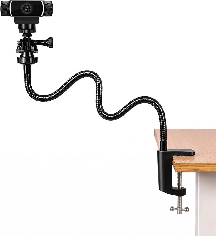Flexible Webcam Stand Mount for Desk, Gooseneck Webcam Arm Tripod with Phone Holder, Desk Camera Mount Compatible with