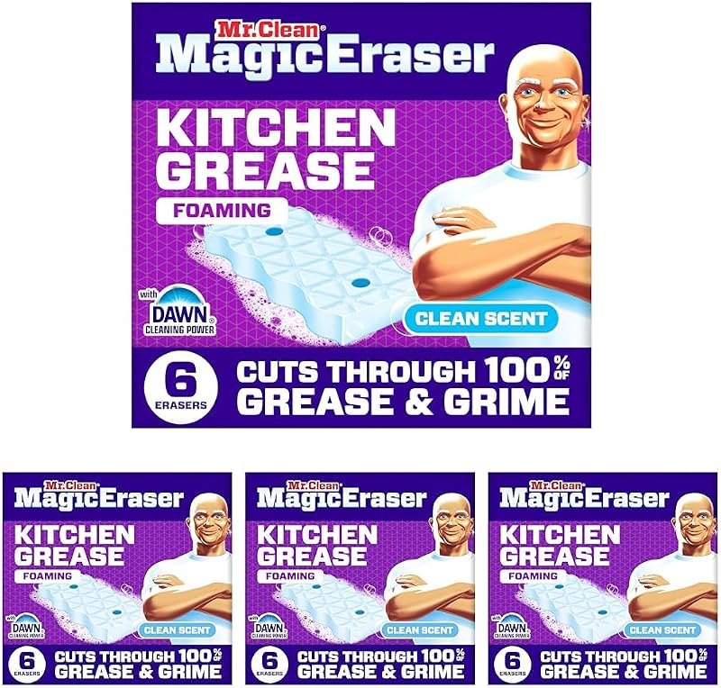 Mr. Clean Magic Eraser Foaming Sponge, Kitchen Grease Eraser, Dawn Cleaning Power, Oven Cleaner, Clean Scent, 6 Count
