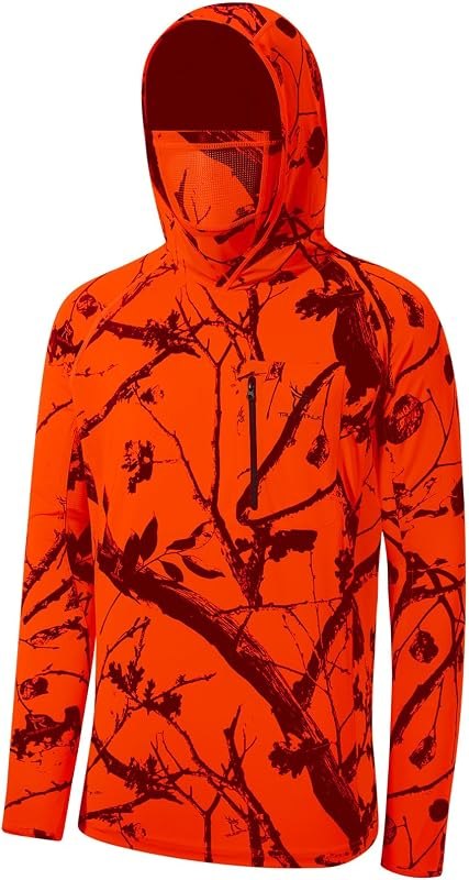Men’s UPF 50+ Hunting Hooded T-Shirt Sweatshirt with Face Mask — hunting camouflage face mask for hunting camouflage