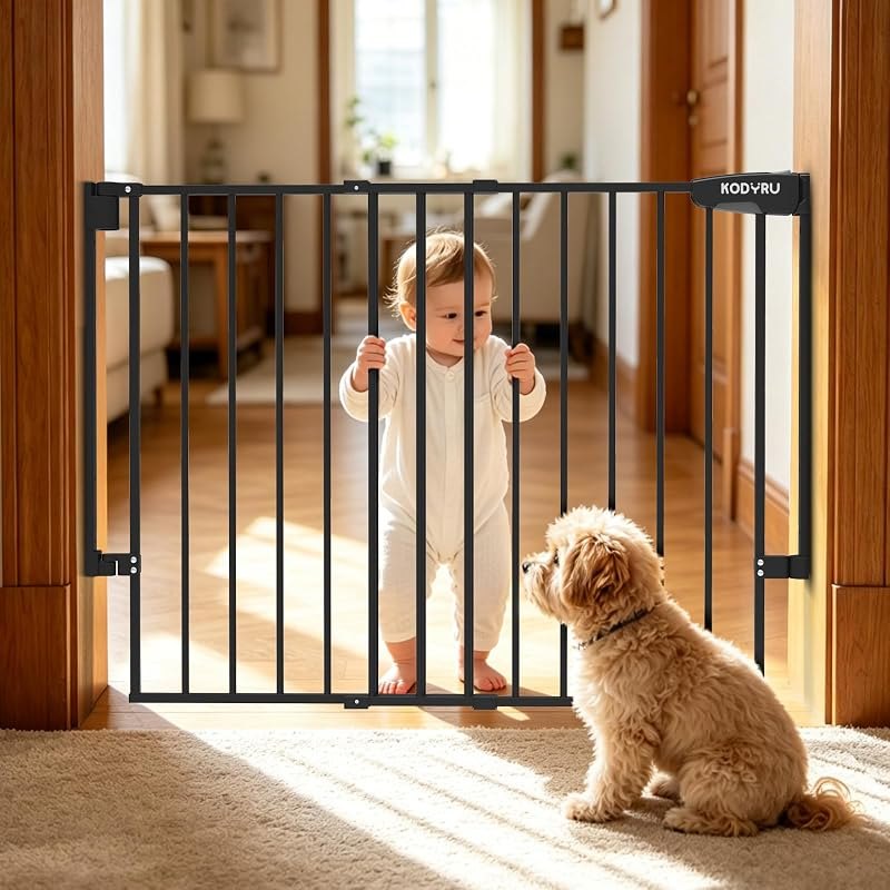 KDDYRU Baby Gate for Stairs, Kitchen & Doorways, 29-43" W 28" H No Bottom Bar — moldable baby gate for moldable baby