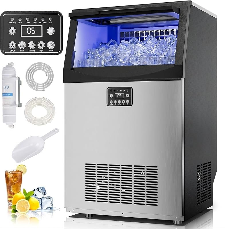 Mountman Commercial Ice Maker, 110Lbs/24H Stainless Steel Undercounter Ice Maker, 33Lbs Storage, 36 Cubes/Cycle