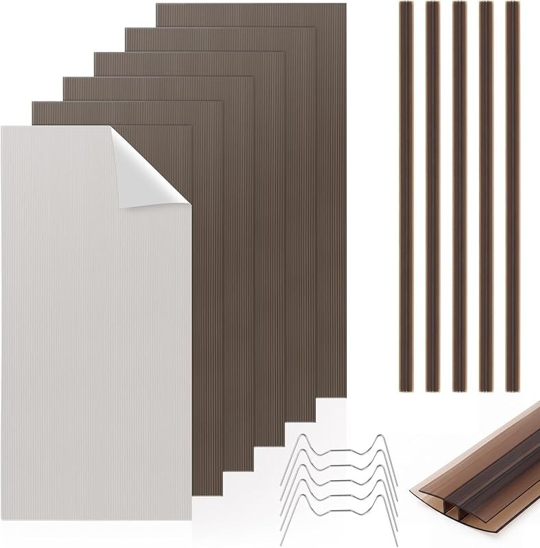 Pangda 6 Pcs 2' x 4' x 0.2'' Polycarbonate Greenhouse Panels, Twin-wall Roof Sheets with 5 Pcs Connector Strips and 50