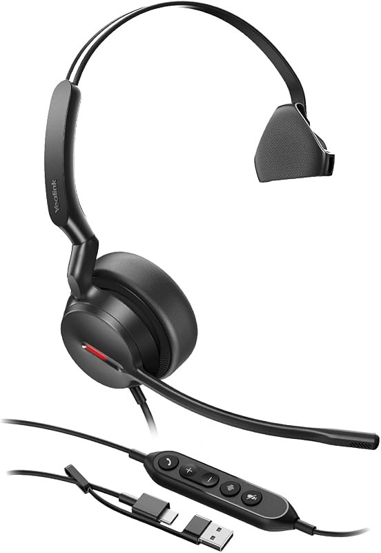 Yealink UH44 Mono USB Headset,Single Ear Computer Headset,Dual Mics — Teams certified headset for teams certified