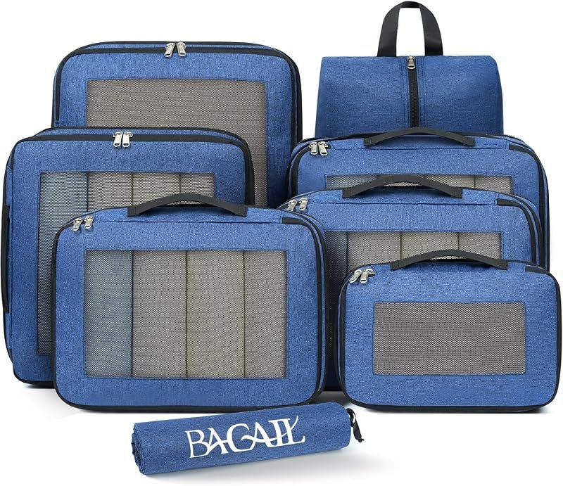 Compression Packing Cubes for Travel Essentials, 8 Set-Navy — Packing Cube Set for packing cube set