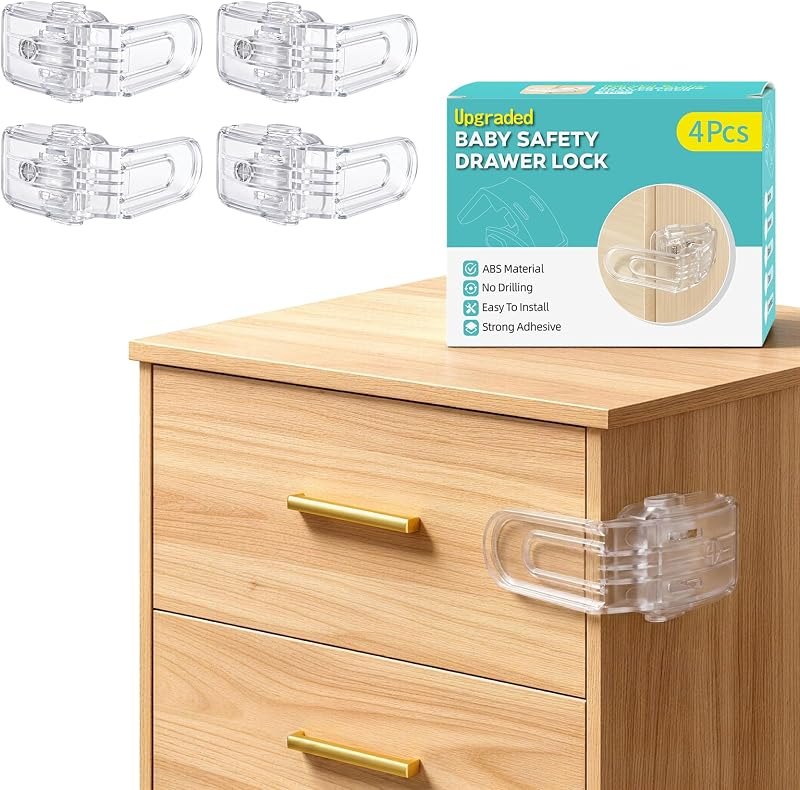 Viaky Cabinet Locks Baby Proofing, Child Safety Drawer Locks, Clear 4-Pack — child proof cabinet lock for child proof