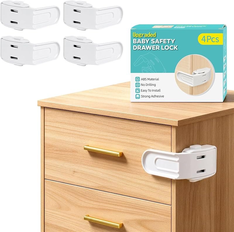 Viaky Cabinet Locks Baby Proofing, Child Safety Drawer Locks, White 4-Pack — magnetic cabinet locks for magnetic