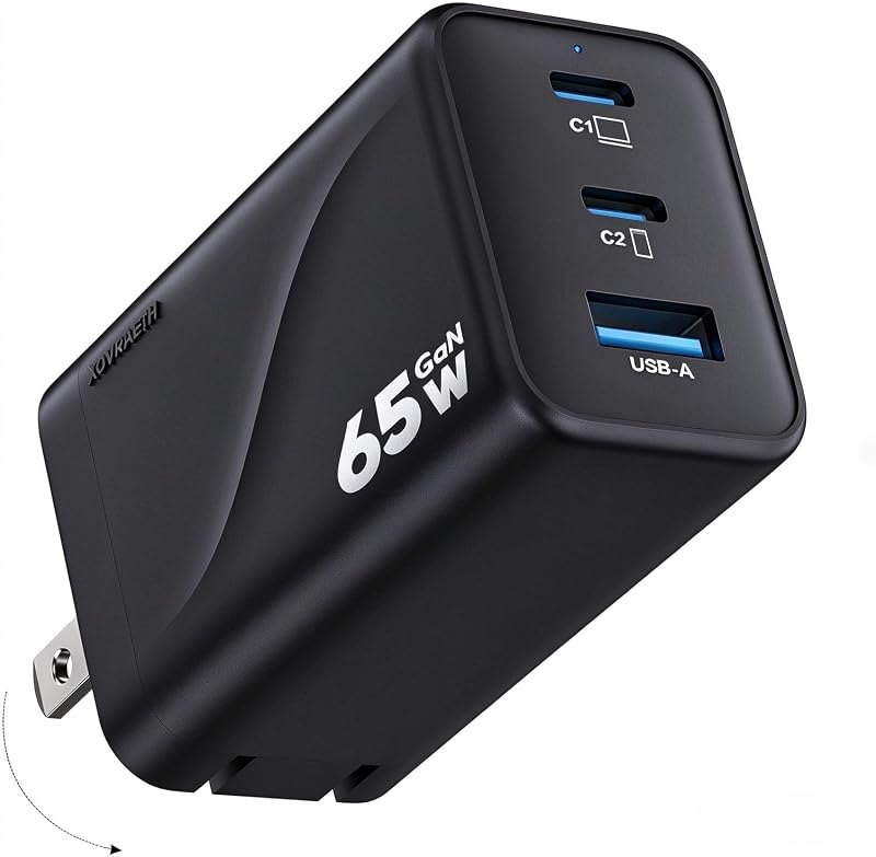 Super Fast 65W GaN USB-C 3-Port Foldable Charger for Samsung S26 Ultra/S26/S26+/S25 Ultra/S25/S24 Ultra/S24/S23