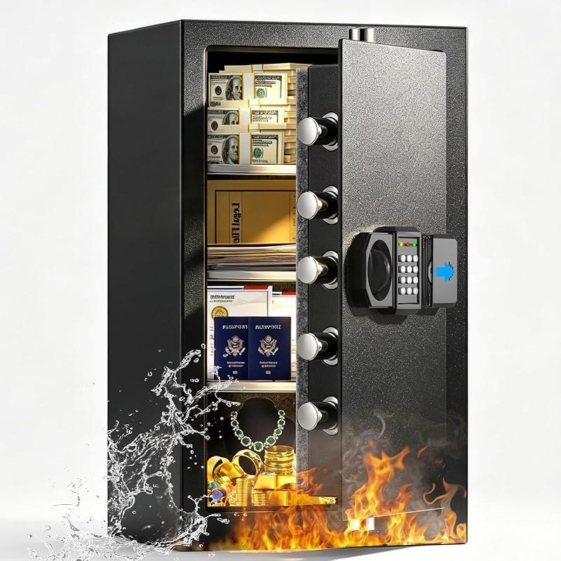𝟔𝟎 𝐌𝐢𝐧𝐬 Large Heavy Fireproof Waterproof Safe, 7.0 Cuft Alloy Steel Safe with 7 Solid Thicken Lock Bolts, Combination