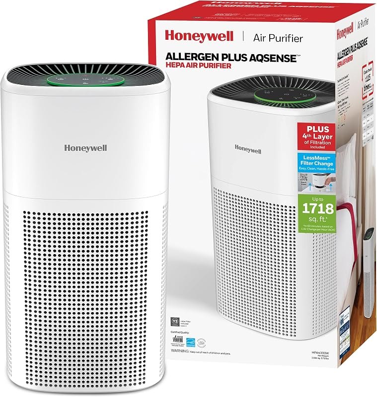 Honeywell Allergen Plus 4-in-1 HEPA Air Purifier for Home, Up to 1718 Ft² Coverage for Large Rooms, Reduces Allergens