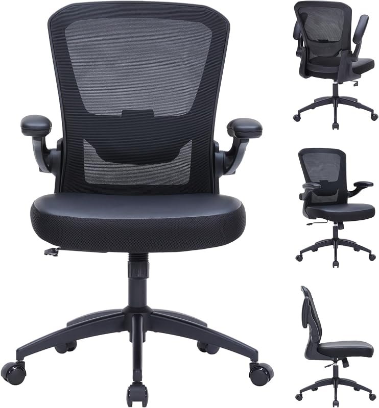 Heavy Duty Office Chair-400lbs, Ergonomic Desk Chair for Heavy People, Computer Chair with Flip-Up Arms, Adjustable