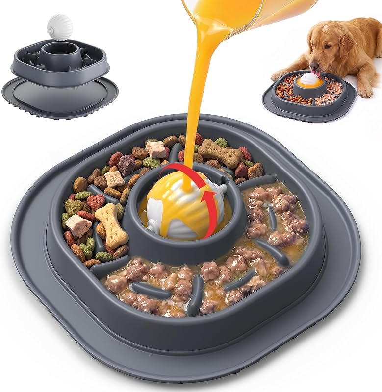 Slow Feeder Dog Licking Bowl with Rolling Ball, Lick Toy, Anti Boredom Toys — pets lick mat for slow feeder dog bowl