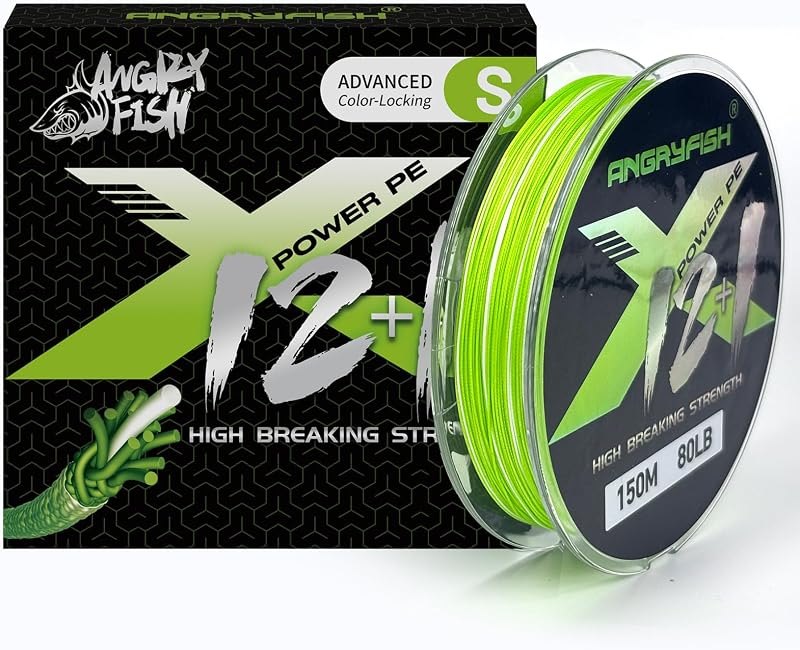 ANGRYFISH 12+1 Strands Braided Fishing Line, Green/White Metered Braid Line — best fishing braided line for fishing