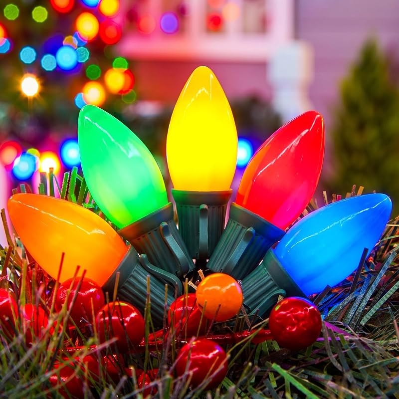 Vintage C9 Multicolor Outdoor Christmas Lights, 25FT 25LED Commercial Christmas String Lights Waterproof, C9 Xmas