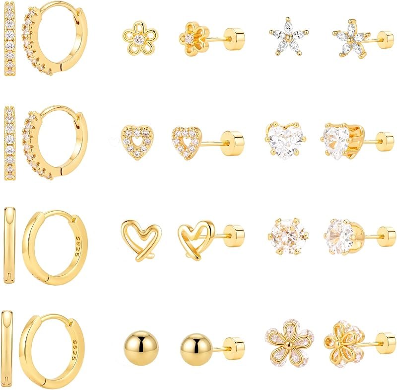 Gold/Silver Plated Flat Back Earrings Set for Women — flat screw back earrings for flat screw back earrings