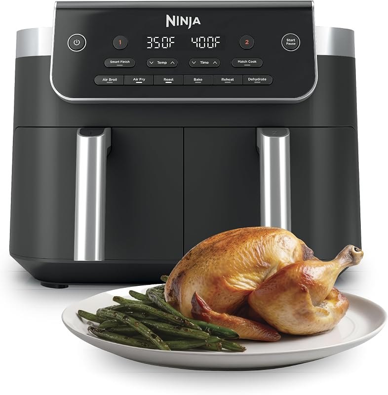 Ninja DualZone Air Fryer, 8 Qt, 6-in-1, Grey, DZ801 — Dual basket air fryer for air fryers