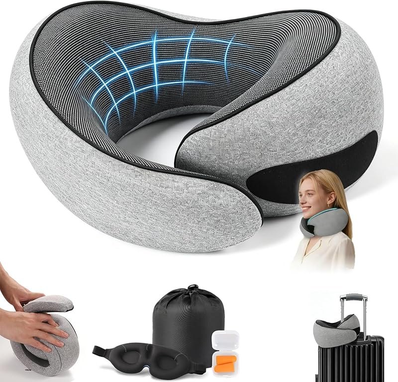G-Shape Memory Foam Travel Pillow Super Comfort Neck Pillow Airplane 360°Support — neck pillow memory foam for neck