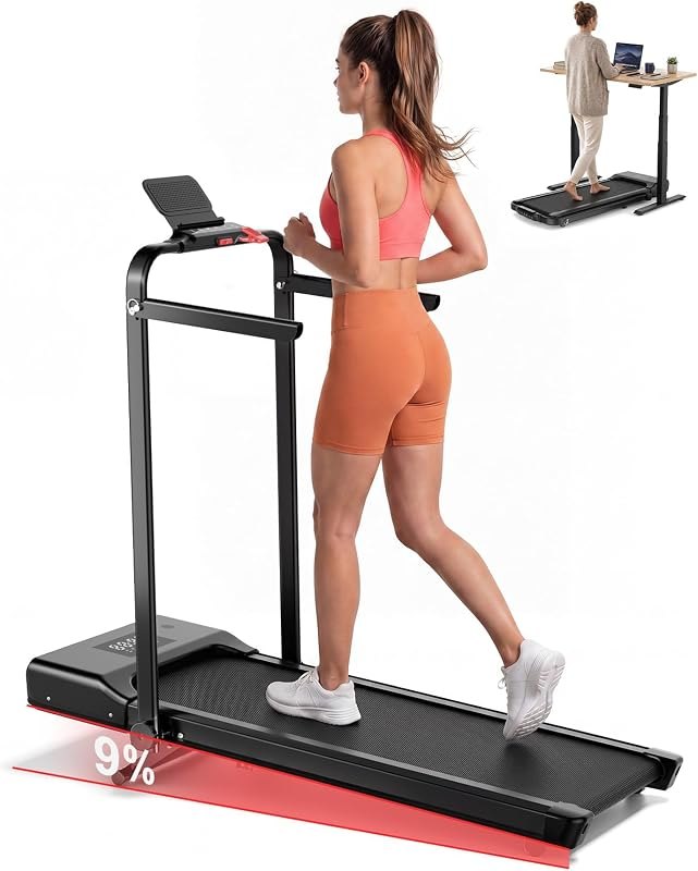 Walking Pad Treadmill with Handle,9% Manual Incline 3-in-1 Folding Treadmills for Home Small Space,3.0HP Quiet Under