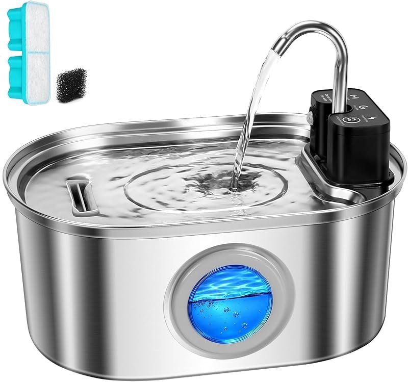 Wireless-Stainless Steel Cat Water Fountain-108oz/3.2L Pet Fountain Rechargeable & Cordless Design, Ultra-Quiet