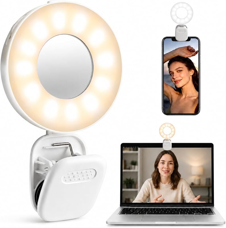 Clip on Ring Light, Stepless Dial Control Selfie Light for iPhone Phone, Rechargeable Portable LED Phone Light for