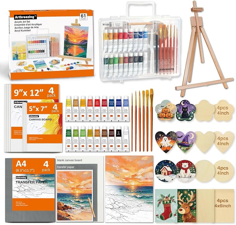 61PC Painting Kit with Basic Art Supplies, 24 DIY Projects Craft Kits — Leaf Rubbing Art Set for leaf rubbing art set