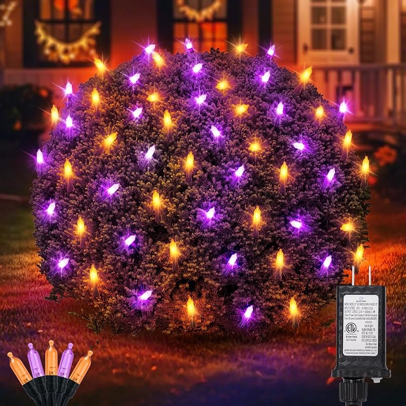 120LED Halloween Net Lights Outdoor, 5ft x 6ft Connectable Mesh Lights, 8 Modes 3.5V Low Voltage Waterproof Bush