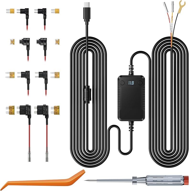Dash Cam Acc Multi-Size Hardwire Kit with Voltage Indicator for Dash Camera 9.8Ft, Red: Acc Power, Yellow:Constant