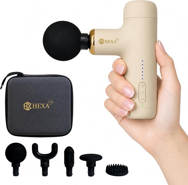 Hexa Super Mini Massage Gun with Face Massager, Muscle Massager, Beige