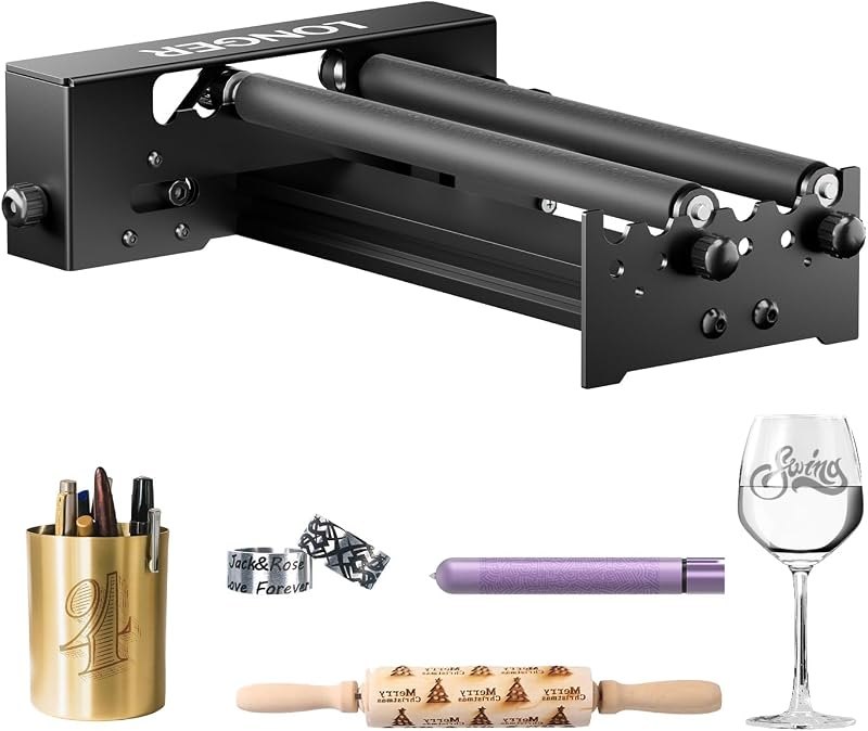 LONGER Laser Engraver Rotary Roller, Y-axis Laser Engraver Attachment 360° Rotation, a Good Partner for Laser
