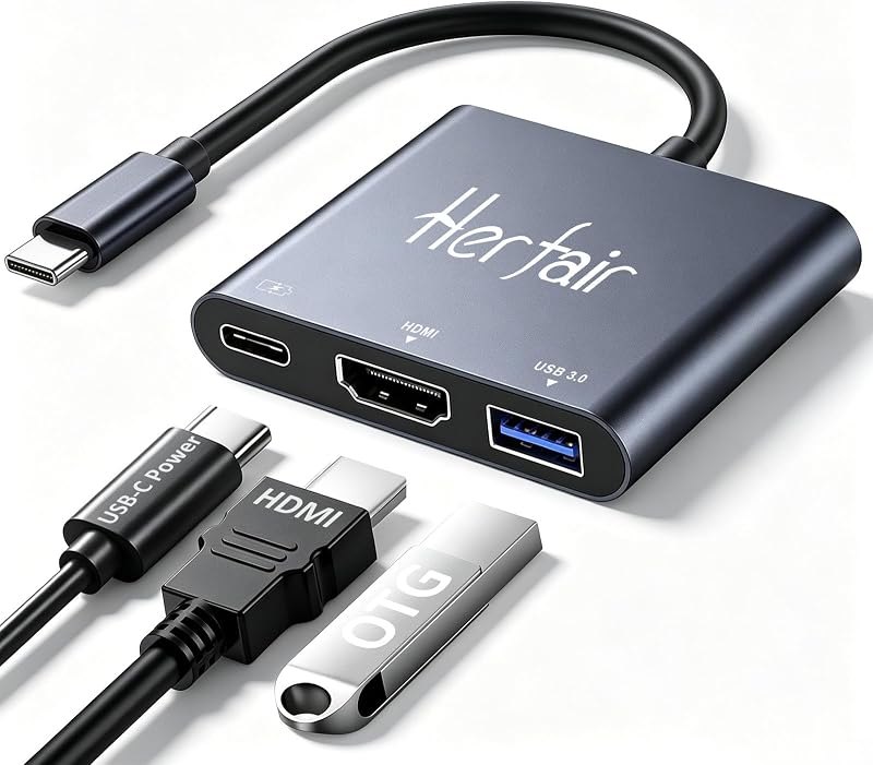 Herfair USB C to HDMI Adapter Type C Multiport AV Converter 3 in 1 Hub — usb c hdmi adapter for usb hdmi adapter