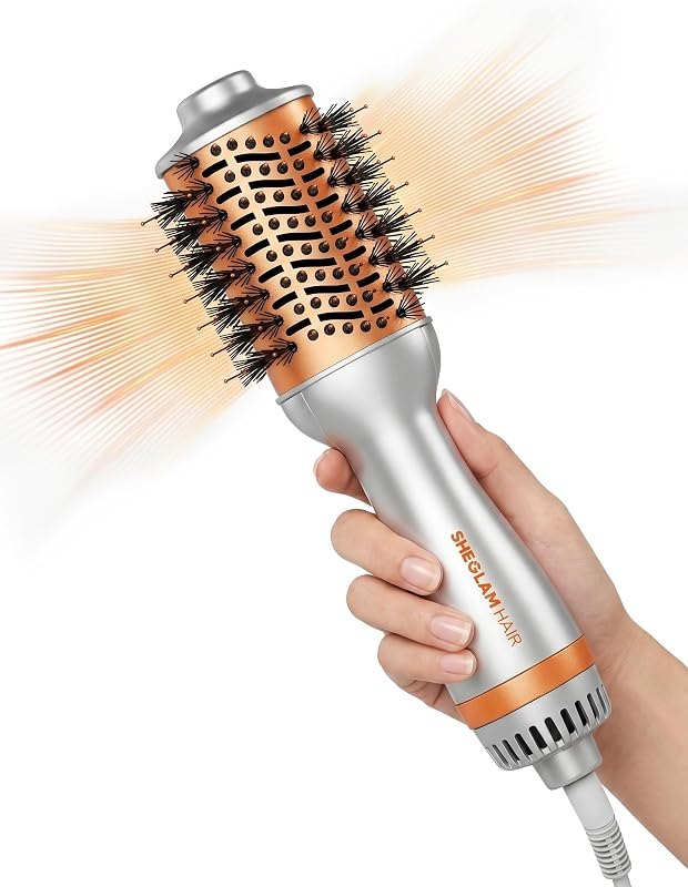 SHEGLAM Hair Mini Blow Dryer Brush, Travel Dual Voltage 120V-240V Hot Air Brush Styler, 35000 RPM Hair Dryer Brush