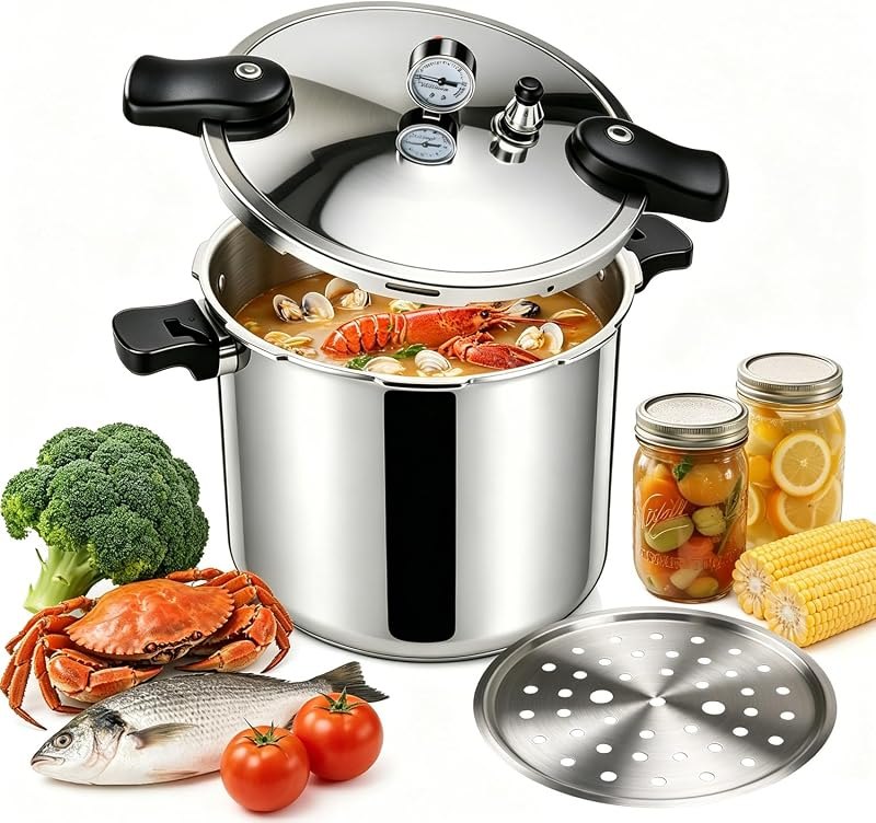 23-24QT Aluminum Pressure Cooker with Pressure Gauge, Heavy-Duty Large Capacity Pressure Canner for Restaurant